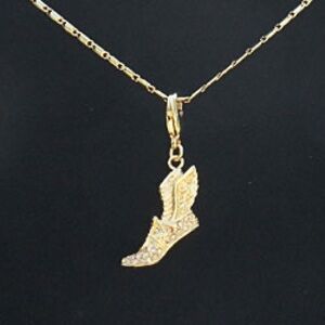 24kt plate Gold White Cross Country Track Field Winged Shoe Cleat Pendant charm